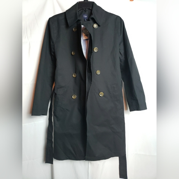 J.Crew Factory Black Trench Coat size 0, nwt B0622 - Picture 7 of 11